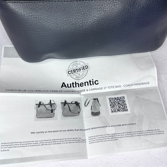 Coach Tote 27 Colorblock Pebbled Leather Horse Carriage Twilight Blue Authentic - Picture 8 of 16